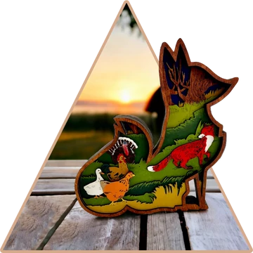 Rókakoma és a Farm'  kézzel festett 3D dekoráció