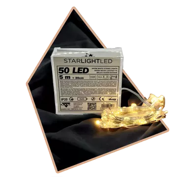 Melegfényű elemes LED (50 ledes)