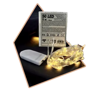 Melegfényű gombelemes LED (50 ledes)