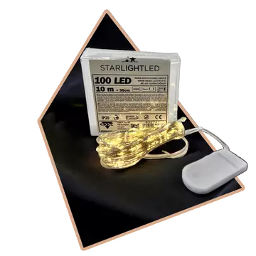 Melegfényű gombelemes LED (100 ledes)