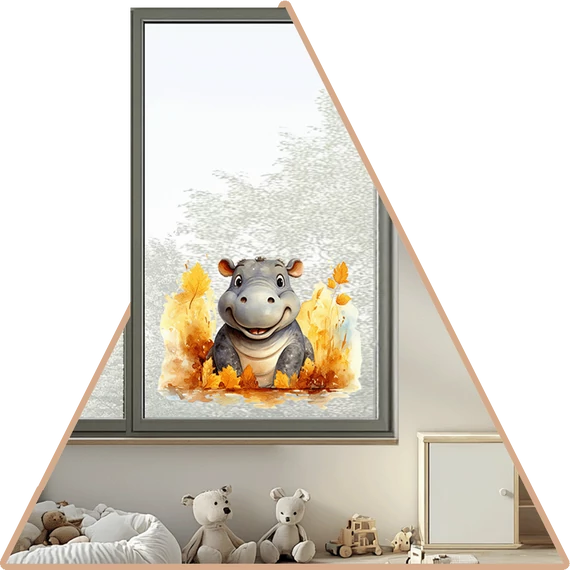 Cuki Állatok Gyerekeknek Ablakmatrica - Víziló [XL-méret]