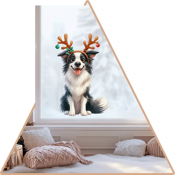 Téli KutyaVilág Ablakmatrica - Border Collie [XL-méret]