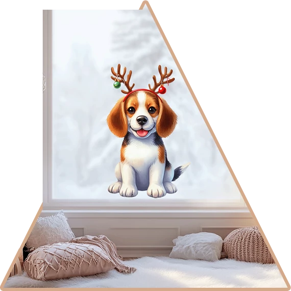 Téli KutyaVilág Ablakmatrica - Beagle [XL-méret]