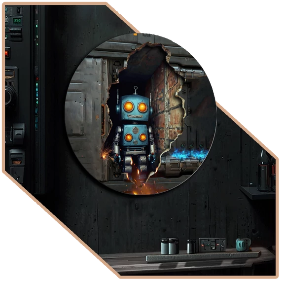 Dimenziókártya: Retrofuture Robot 3D falikép