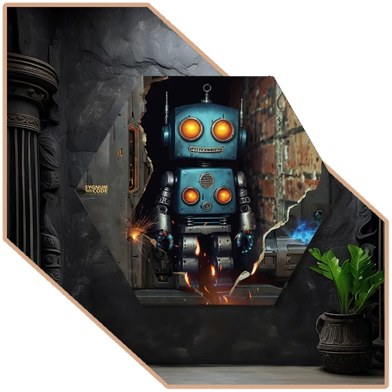 Dimenziókártya | Retrofuture Robot Hexagon Vászonkép [S-méret]