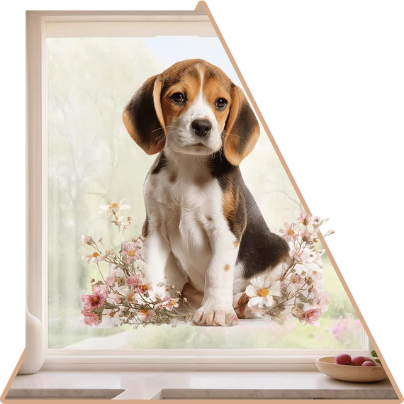 Tavaszi Beagle Szerelem Ablakmatrica - Minta 1 [S-méret]