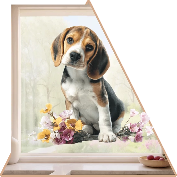 Tavaszi Beagle Szerelem Ablakmatrica - Minta 2 [S-méret]
