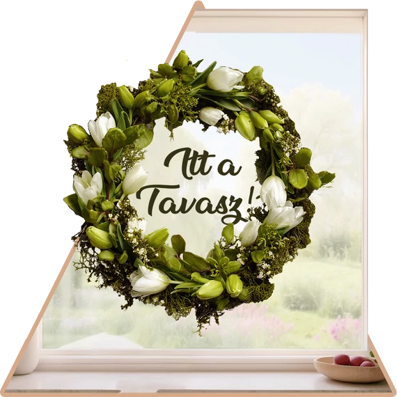 Itt a Tavasz Koszorú Ablakmatrica - Minta 2 [S-méret]