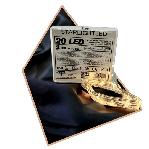 Melegfényű elemes LED (20 ledes)