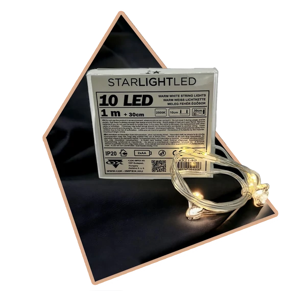 Melegfényű elemes LED (10 ledes)