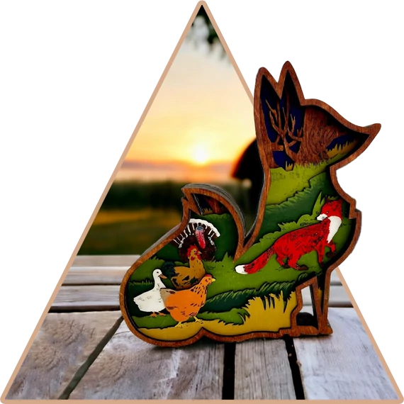 Rókakoma és a Farm'  kézzel festett 3D dekoráció