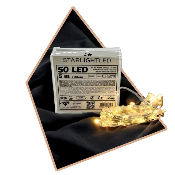 Melegfényű elemes LED (50 ledes)
